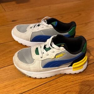 Puma Kids Sneakers - Gray, Blue, Yellow and Green Accents